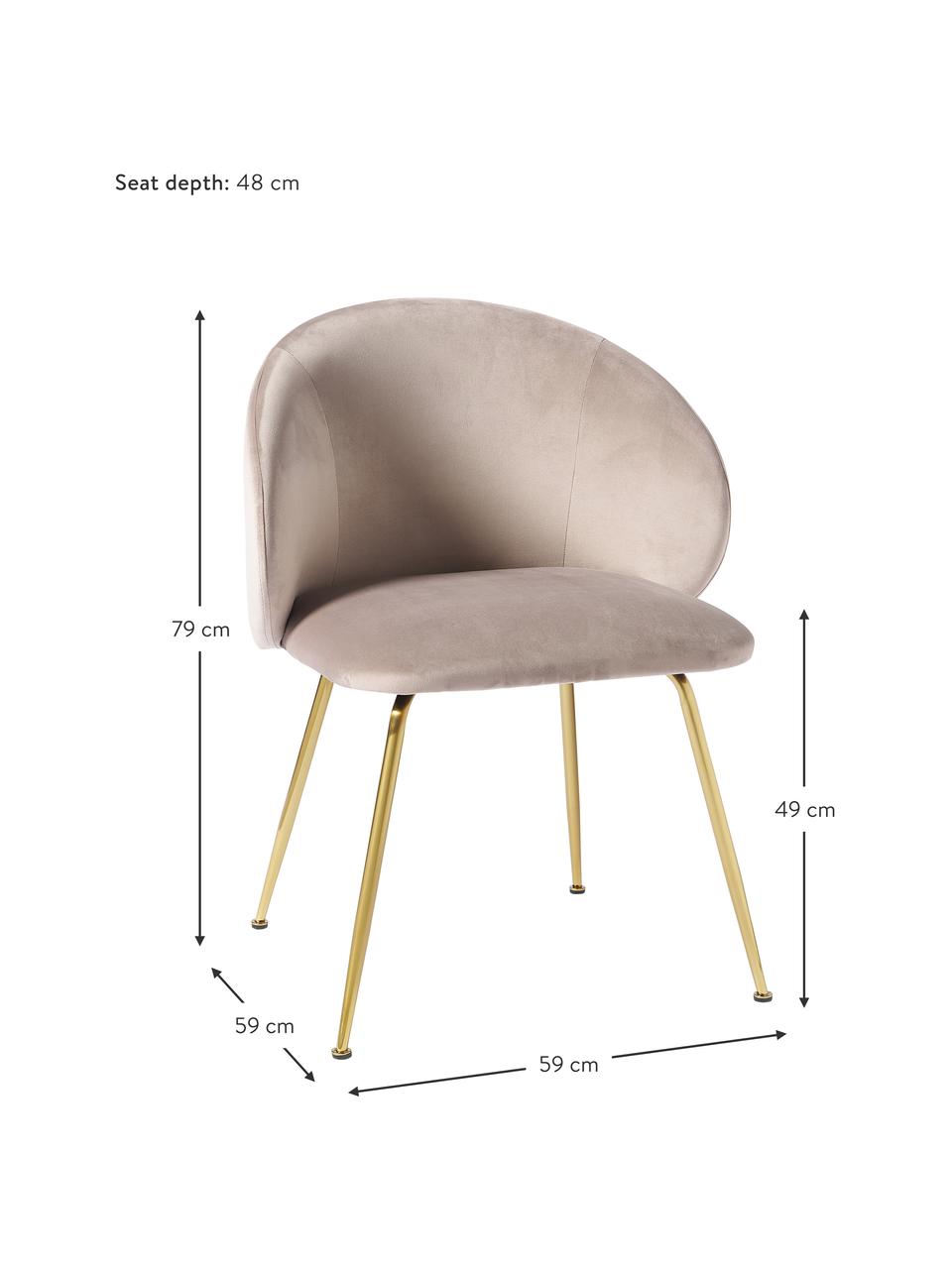 Sedia imbottita in velluto Luisa 2 pz, Rivestimento: velluto (100% poliestere), Gambe: metallo verniciato a polv, Velluto taupe, dorato, Larg. 59 x Prof. 58 cm