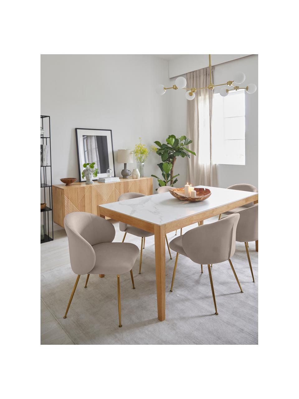 Stolička so zamatovým čalúnením Luisa, 2 ks, Zamatová sivobéžová, odtiene zlatej, Š 59 x H 58 cm