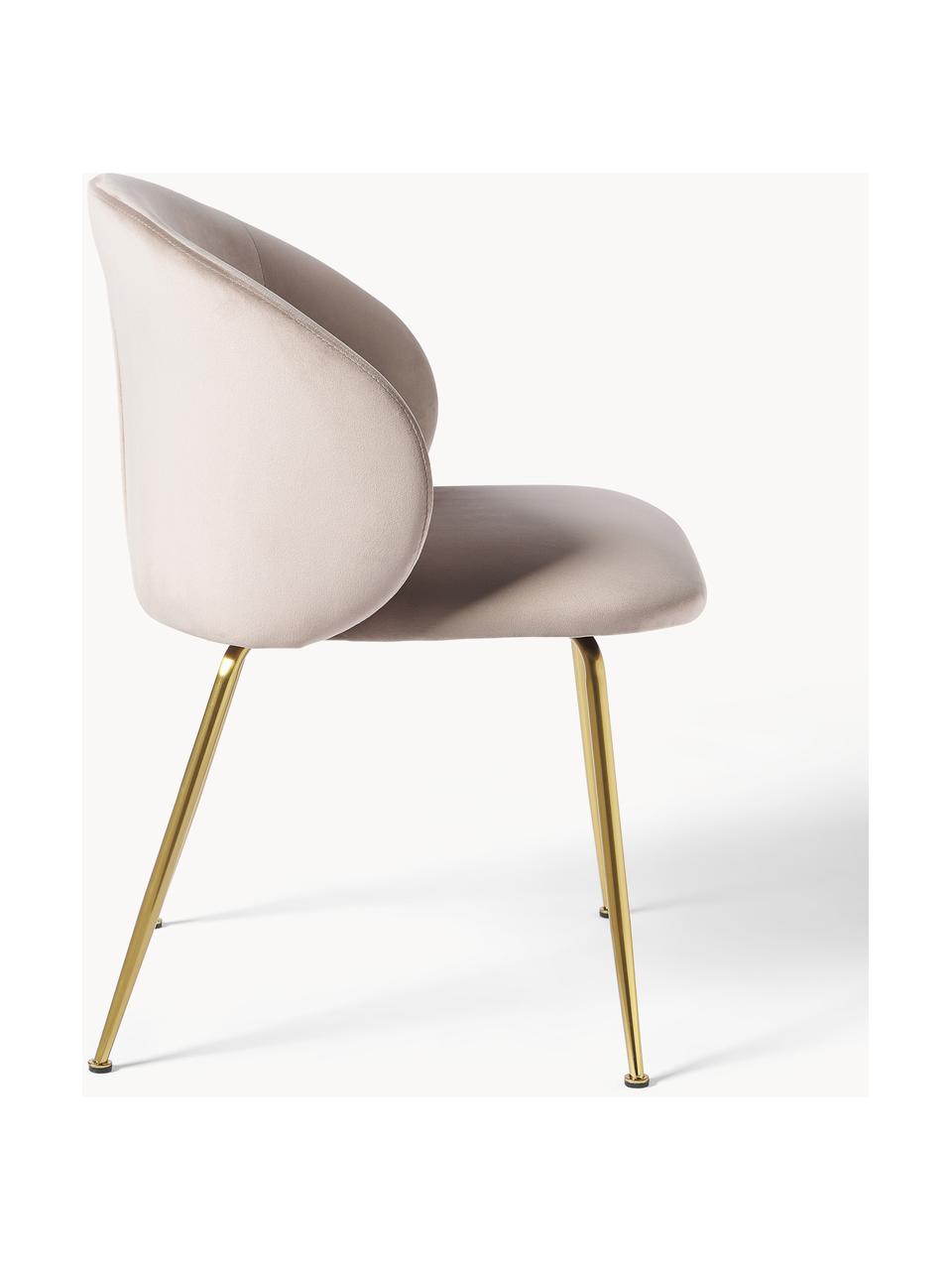 Chaises rembourrées en velours Luisa, 2 pièces, Velours beige clair, pieds dorés, larg. 59 x prof. 59 cm