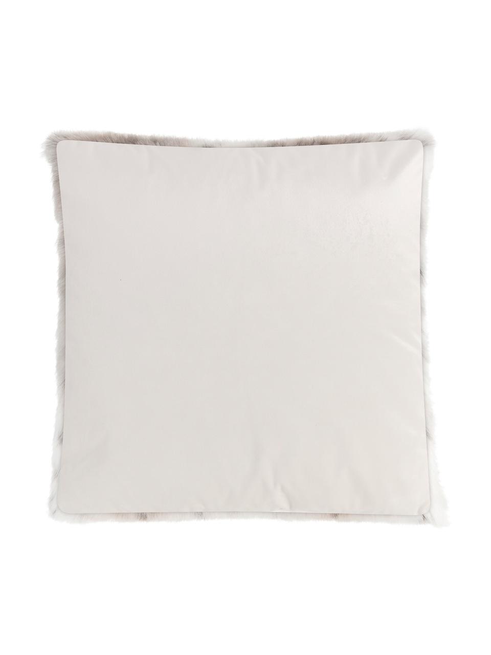 Housse de coussin fourrure synthétique Skins, Endroit : beige, blanc, anthracite Envers : blanc ivoire