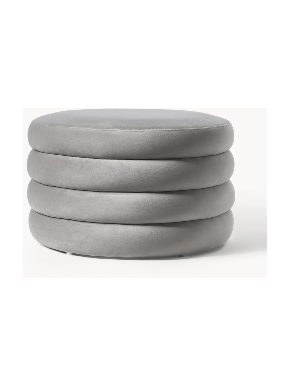 Pouf XL contenitore in velluto Alto, Rivestimento: velluto (100% poliestere), Struttura: legno di pino massiccio, , Velluto grigio, Ø 69 x Alt. 44 cm