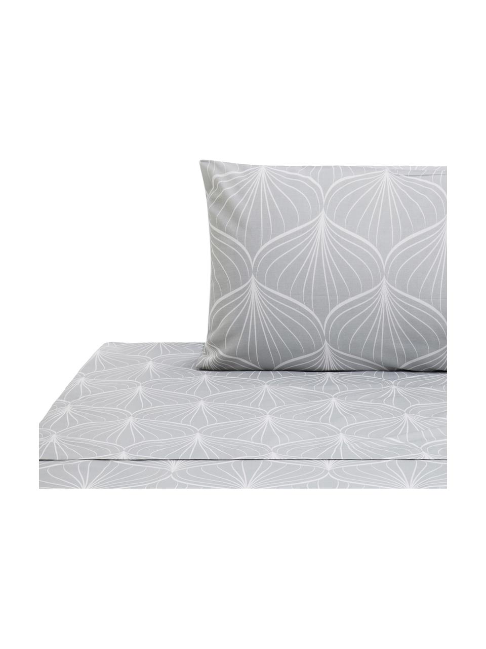 Set lenzuola in cotone Rama, Cotone

La biancheria da letto in cotone è piacevolmente morbida sulla pelle, assorbe bene l'umidità ed è adatta per chi soffre di allergie, Grigio, bianco, 180 x 270 cm + 2 federe 50 x 80 cm