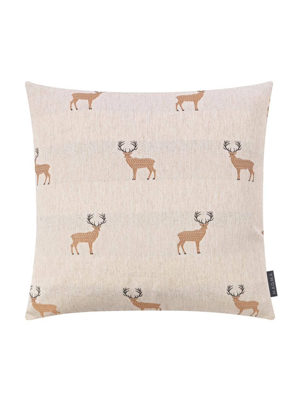 Housse de coussin à motif cerf Bruno, Couleur sable, brun, noir