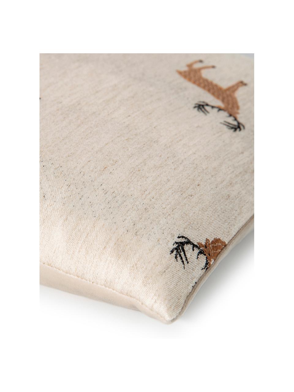 Housse de coussin à motif cerf Bruno, Couleur sable, brun, noir