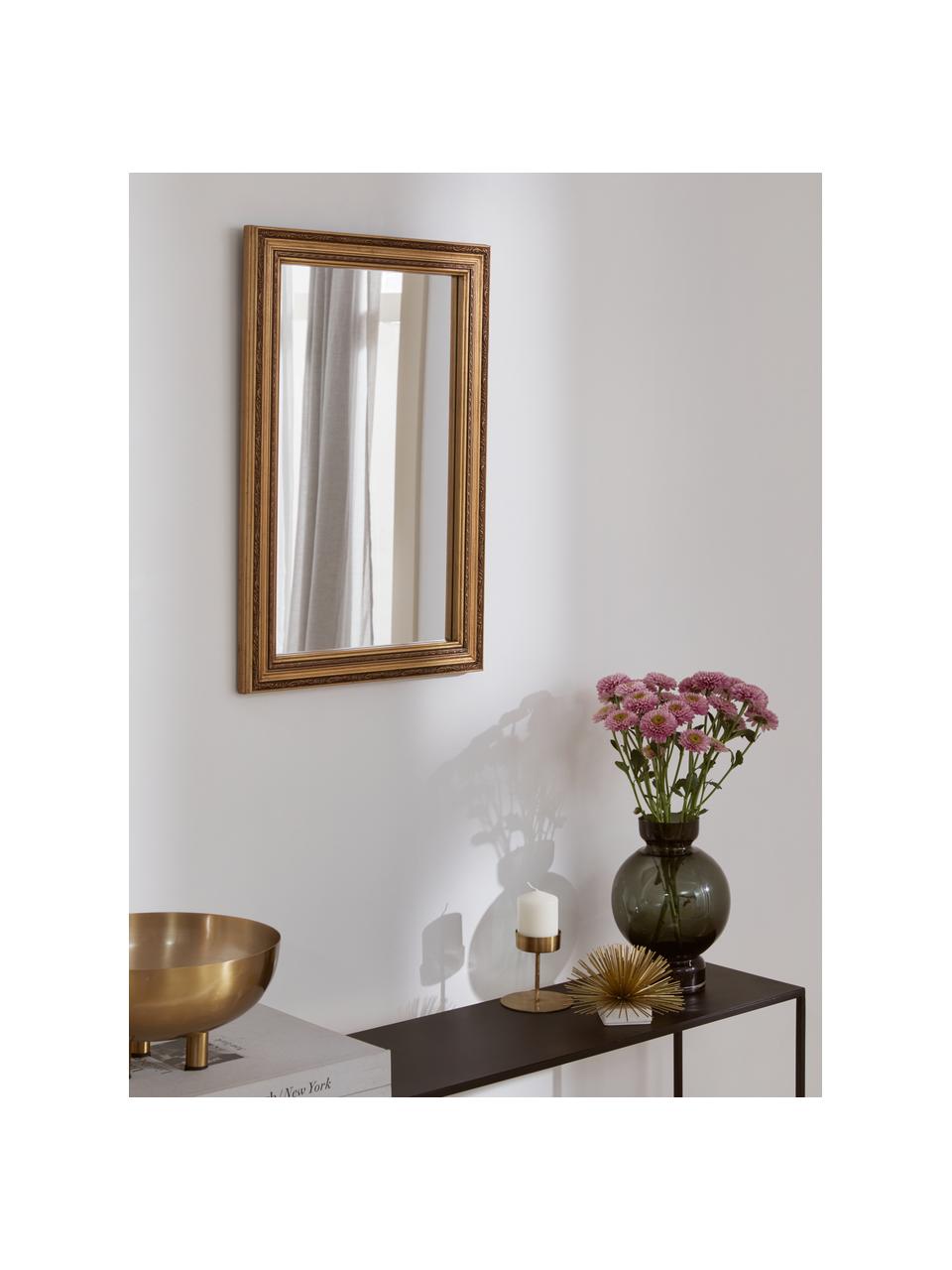 Specchio da parete barocco Muriel, Cornice: legno massiccio rivestito, Retro: pannello di fibra a media, Superficie dello specchio: lastra di vetro, Dorato, Larg. 40 x Alt. 60 cm