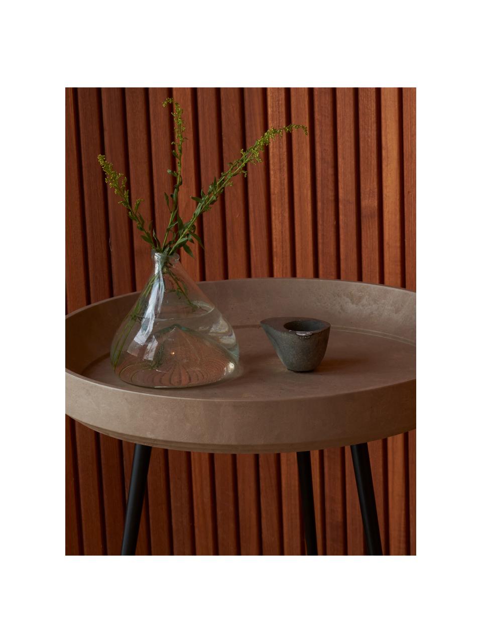 Ręcznie wykonany okrągły stolik pomocniczy z drewna dębowego Bowl, Blat: drewno dębowe z certyfika, Nogi: tworzywo sztuczne z recyk, Drewno dębowe lakierowane na beżowo, Ø 46 x W 55 cm