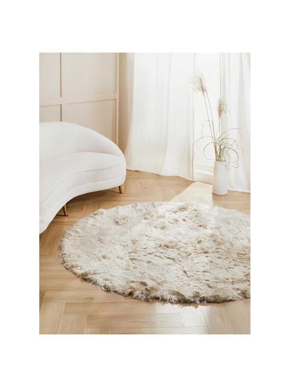 Lesklý koberec s vysokým vlasem Jimmy, kulatý, Světle béžová, Ø 120 cm (velikost S)