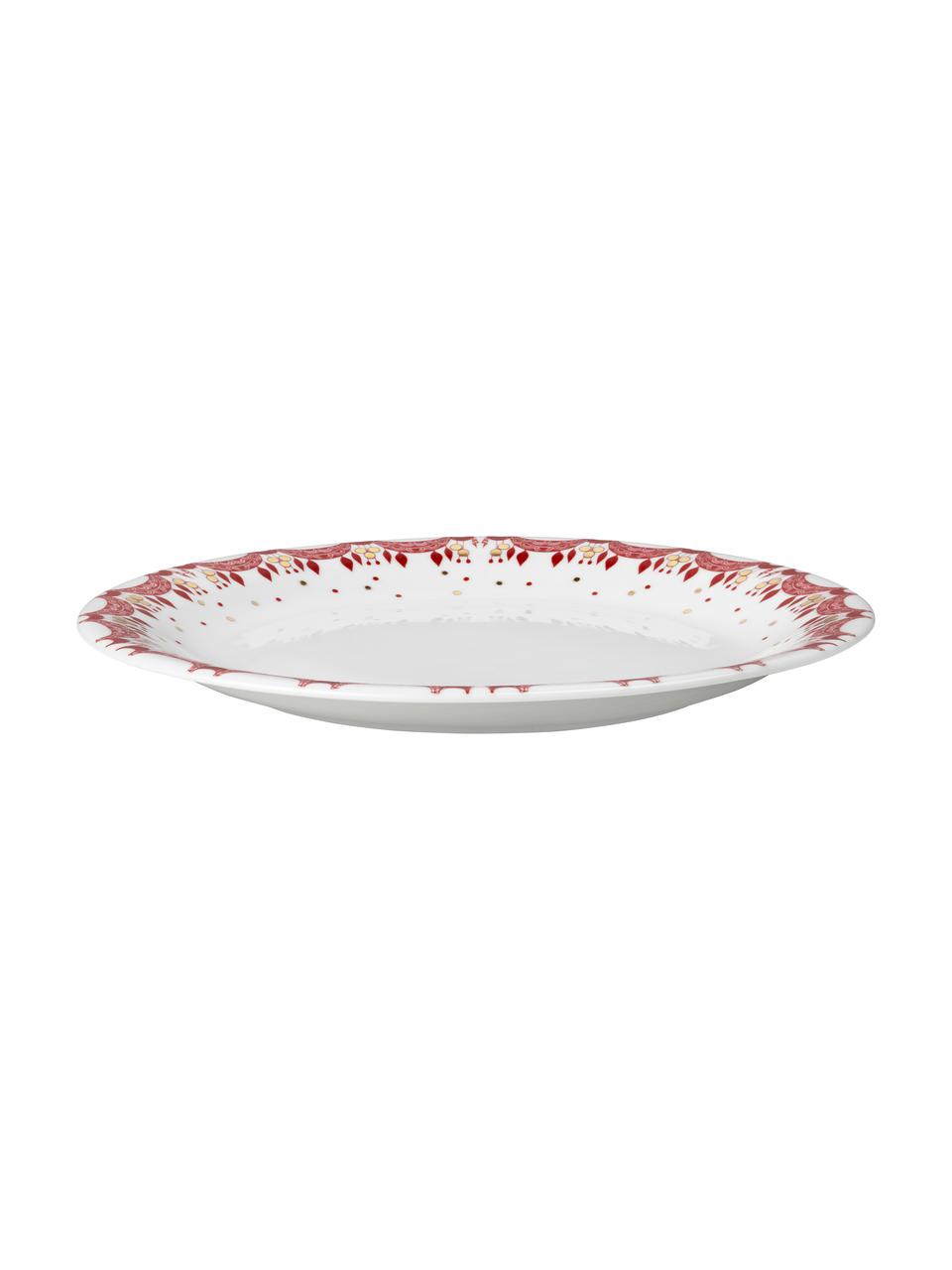 Assiettes de Noël peintes à la main Guirlande, 4 pièces, Porcelaine, Blanc, rouge, doré, Ø 29 cm