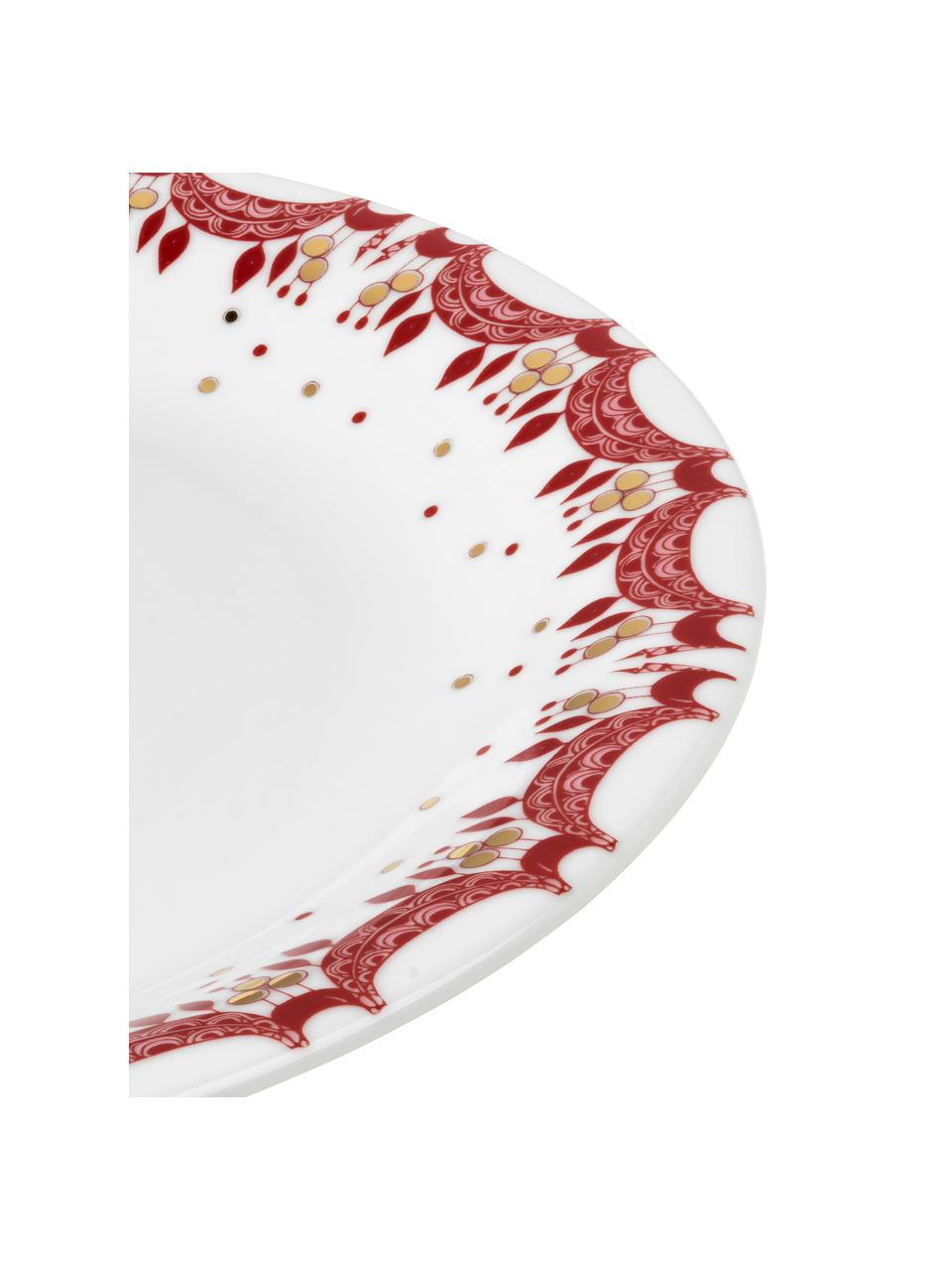 Assiettes de Noël peintes à la main Guirlande, 4 pièces, Porcelaine, Blanc, rouge, doré, Ø 29 cm