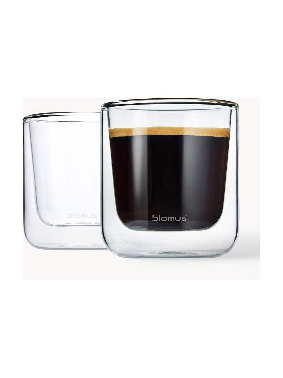 Doppelwandige Glas-Becher Nero, 2 Stück, Glas, Transparent, Ø 8 x H 9 cm, 200 ml