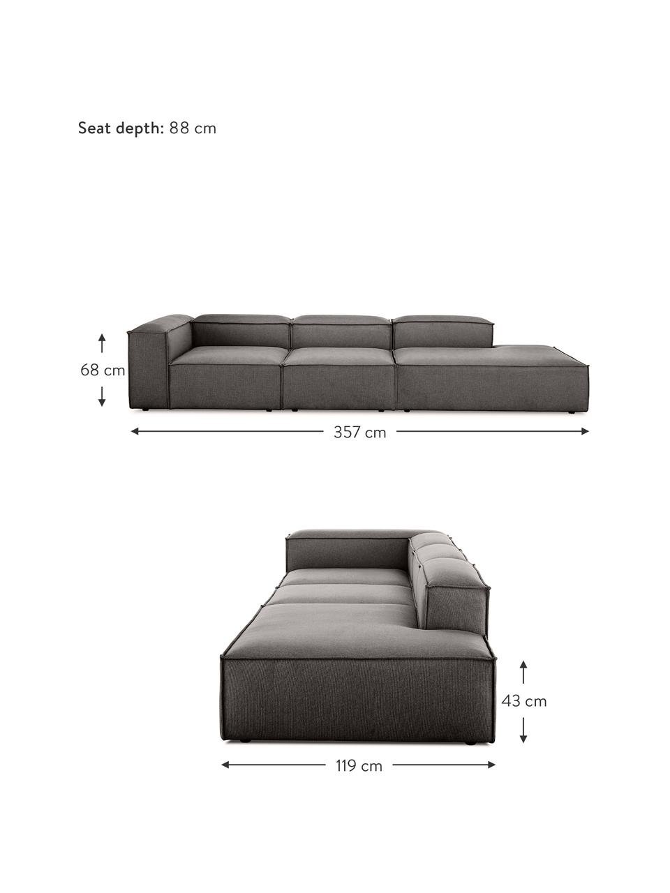 Méridienne modulable XL Lennon, Tissu anthracite, larg. 357 x prof. 119 cm, dossier à gauche