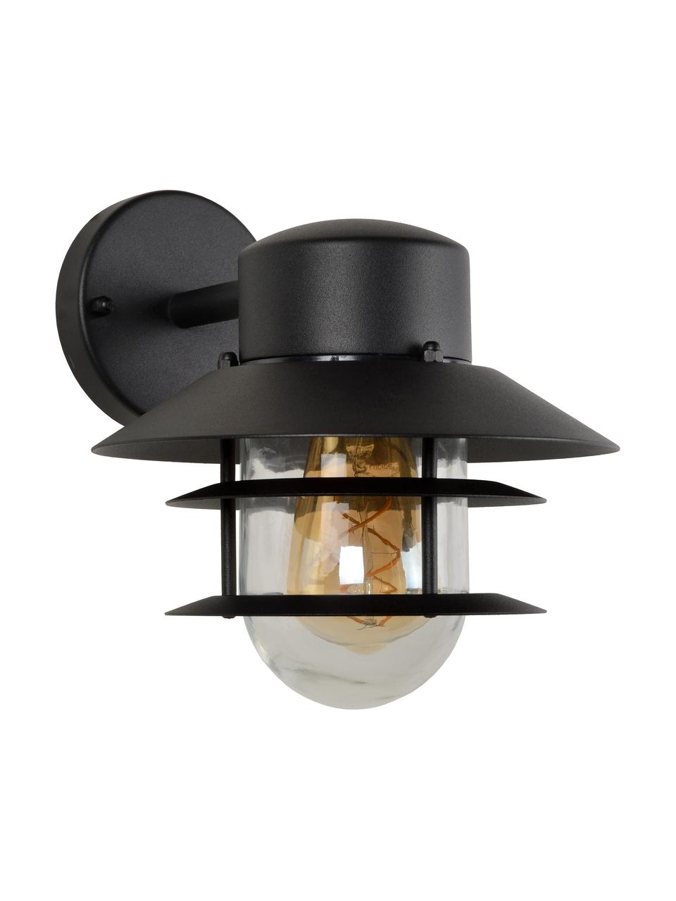 Außenwandleuchte Zico mit Glasschirm, Lampenschirm: Glas, Schwarz, B 22 x H 24 cm