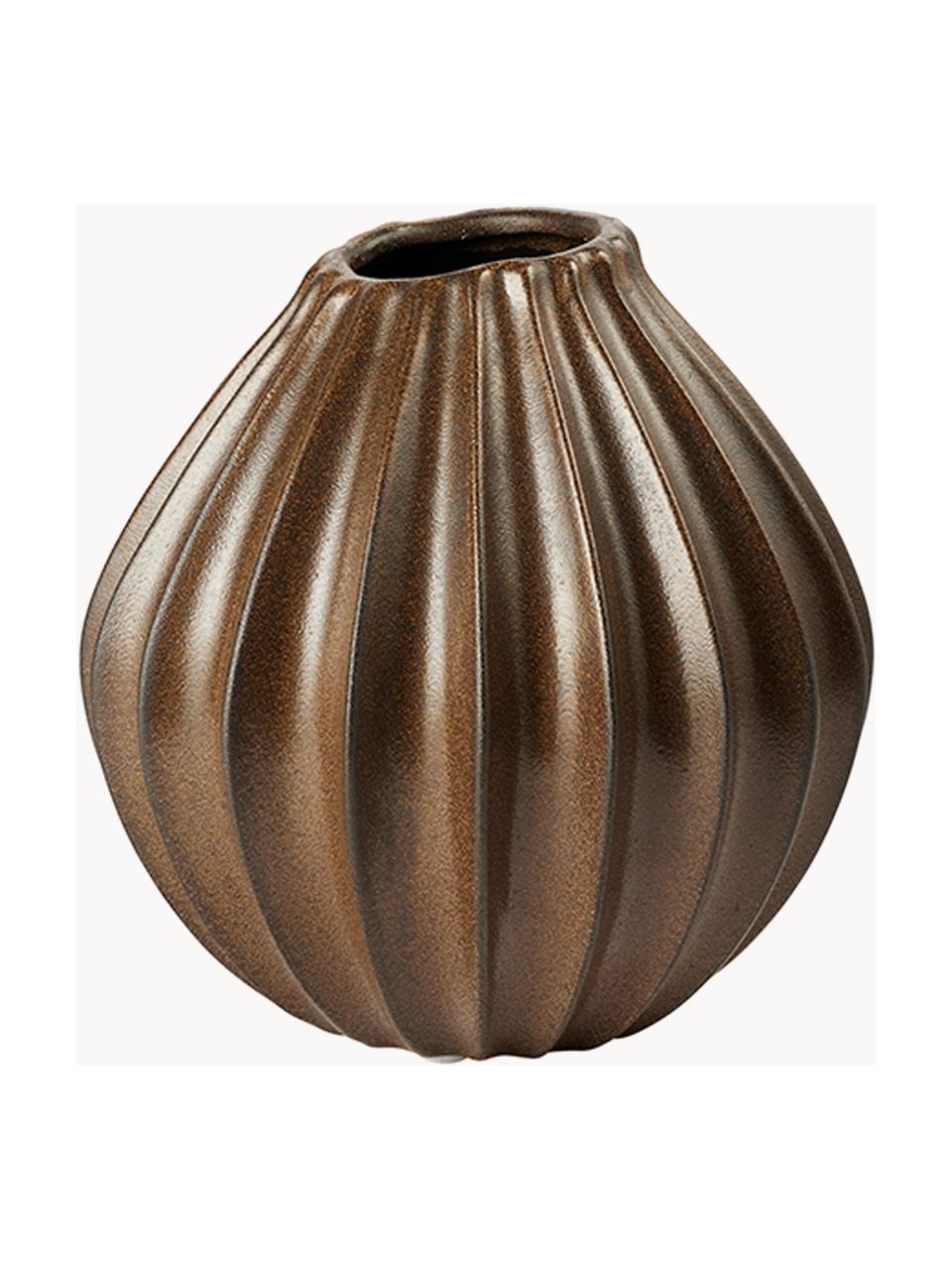 Handgefertigte Vase Wide mit reaktiver Glasur, H 25 cm, Keramik, glasiert, Dunkelbraun mit Metallic-Gold-Finish, Ø 25 x H 25 cm