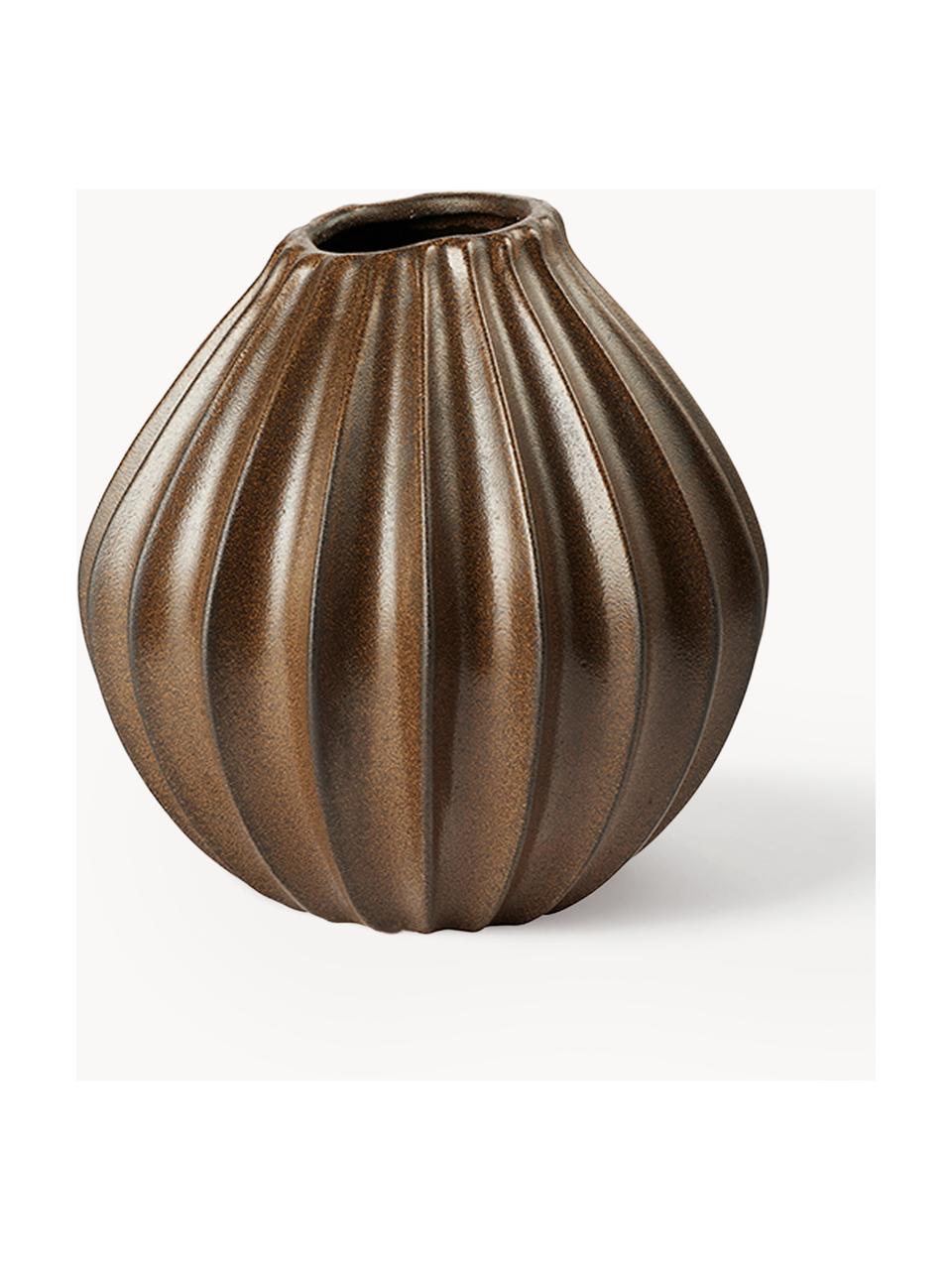 Handgefertigte Vase Wide mit reaktiver Glasur, H 25 cm, Keramik, glasiert, Dunkelbraun mit Metallic-Gold-Finish, Ø 25 x H 25 cm