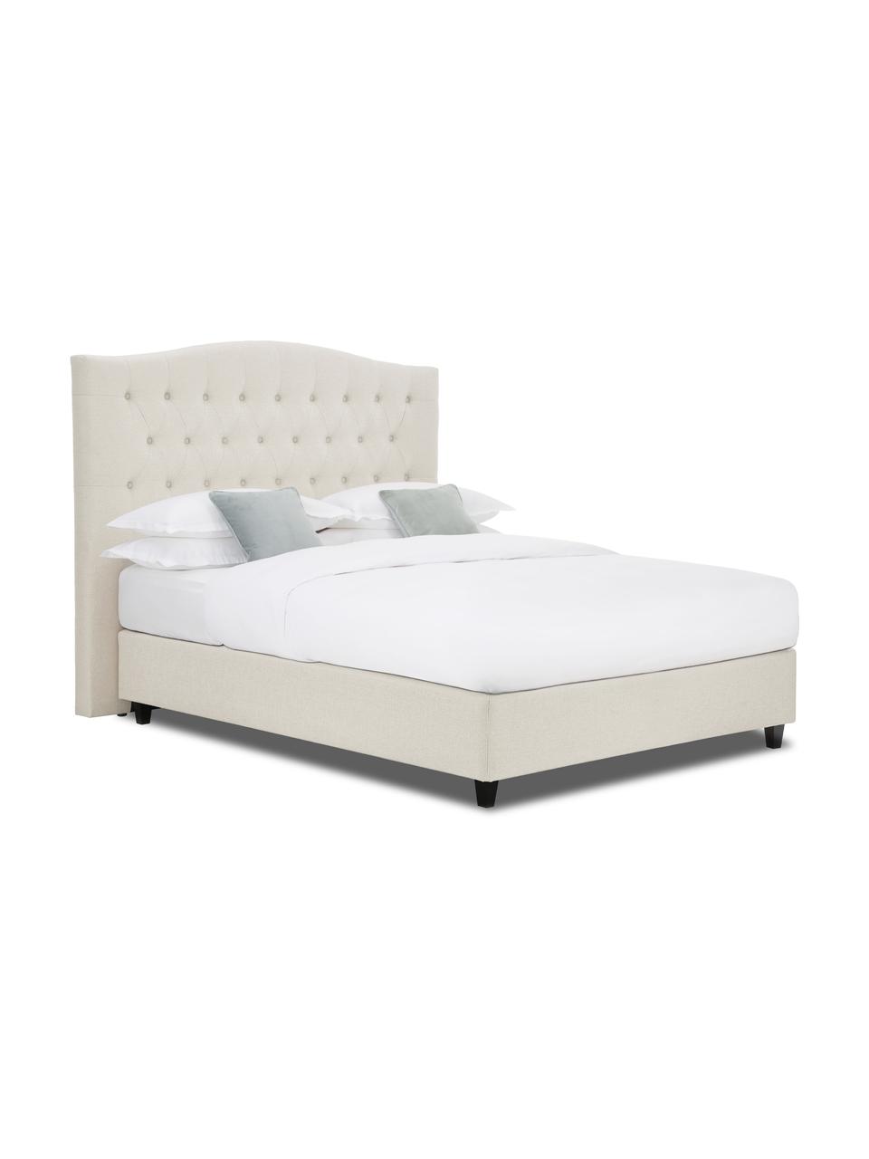 Premium Boxspringbett Royal in Beige, Matratze: 5-Zonen-Taschenfederkern, Füße: Massives Birkenholz, lack, Webstoff Beige, 200 x 200 cm