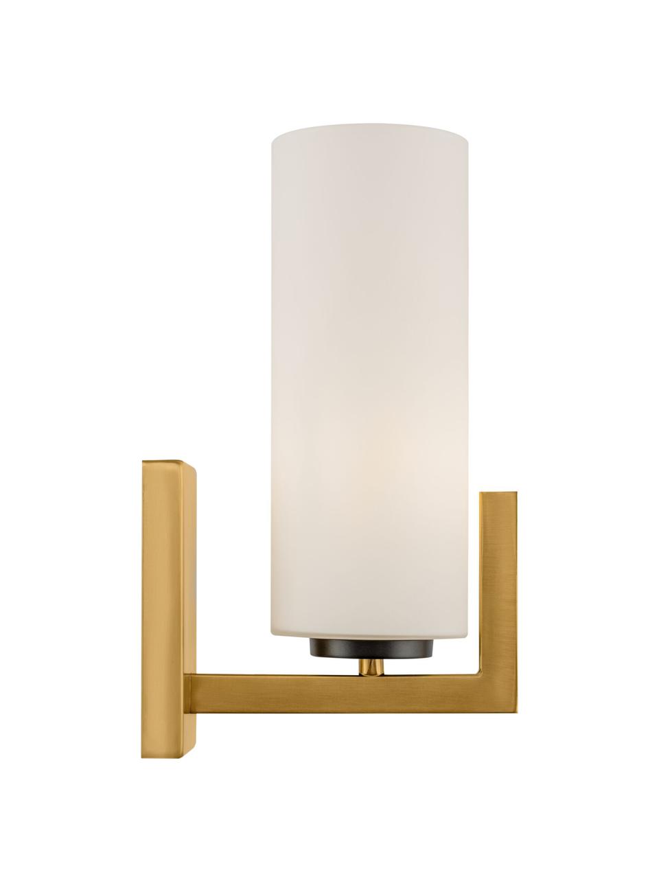 Lampada da parete in vetro Fortano, Paralume: vetro, Struttura: metallo rivestito, Bianco, ottonato, Prof. 19 x Alt. 31 cm