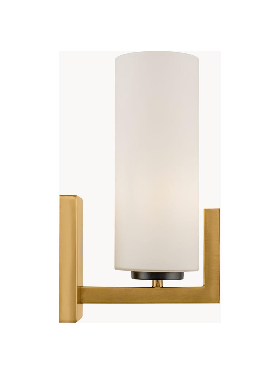 Wandlamp Fortano van glas, Lampenkap: glas, Frame: gecoat metaal, Wit, goudkleurig, D 19 x H 31 cm