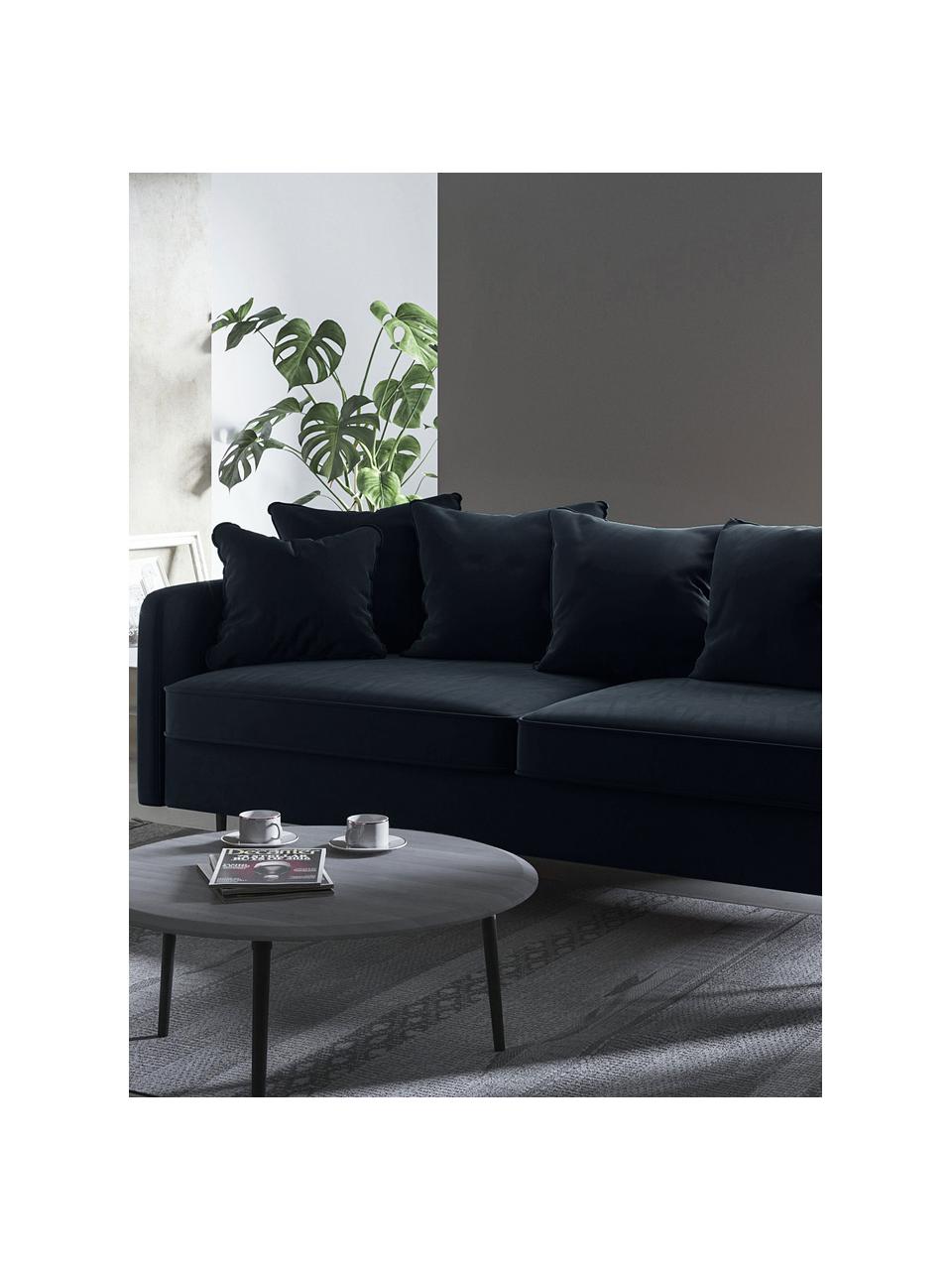 Divano 3 posti in velluto blu scuro Esme, Rivestimento: 100% velluto di poliester, Struttura: legno duro, legno tenero,, Piedini: metallo rivestito Il rive, Blu scuro, Larg. 214 x Prof. 96 cm