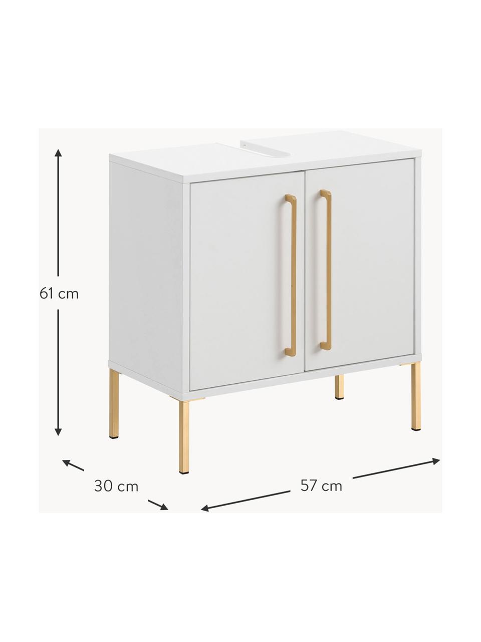 Waschbeckenunterschrank Palladia, 57 cm Breite, Griffe: Metall, beschichtet, Füße: Metall, beschichtet, Weiß, Goldfarben, B 57 x H 61 cm