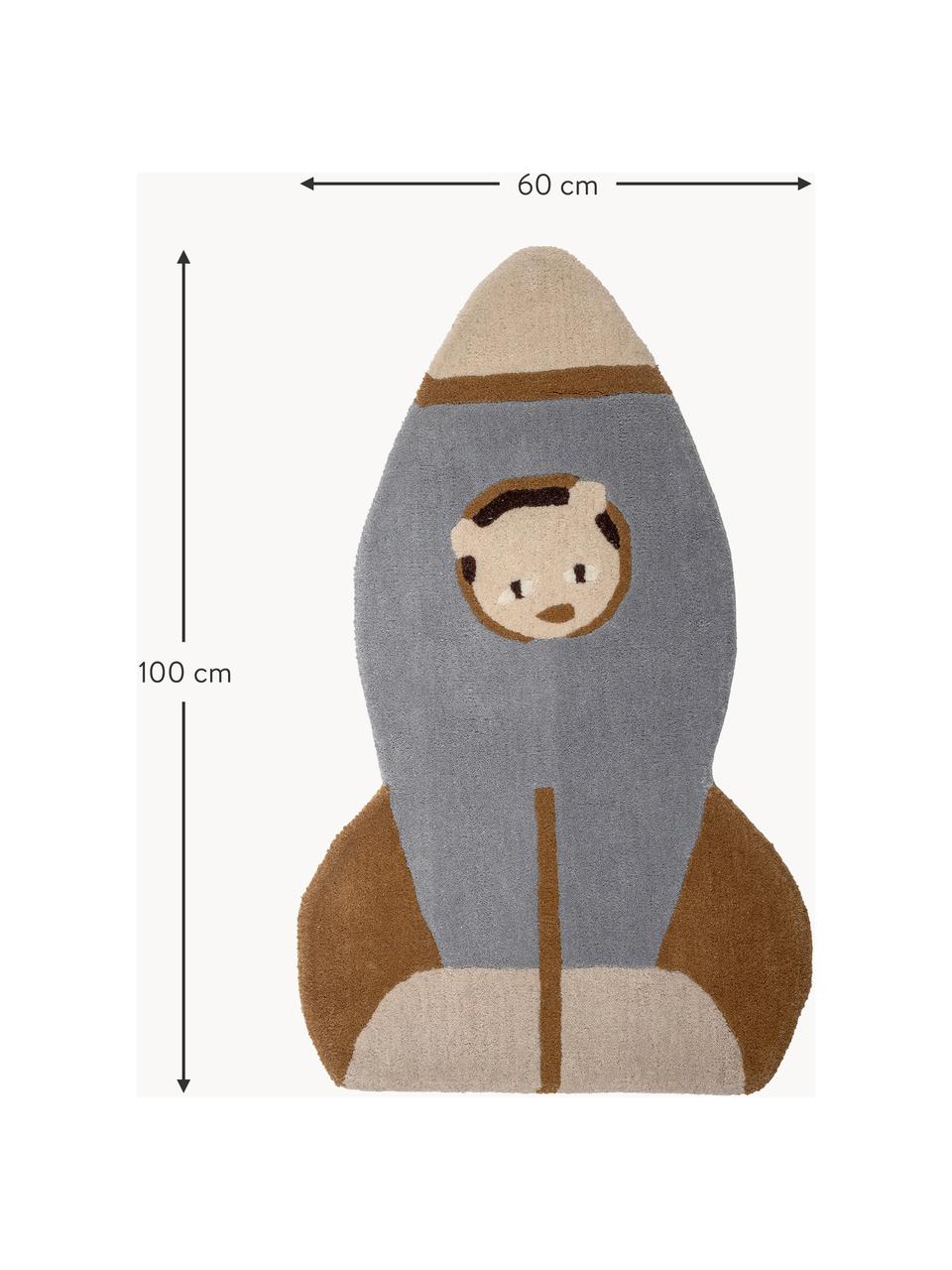 Tappeto in lana per bambini Space, 100% lana, Blu, marrone, beige chiaro, Larg. 60 x Lung. 100 cm (taglia XS)