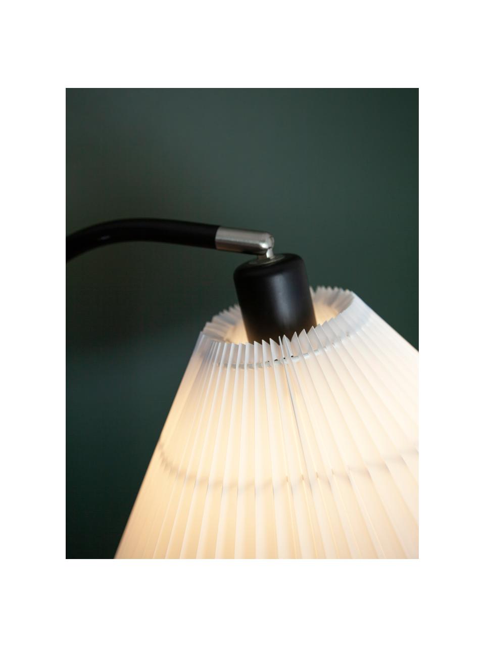 Kleine vloerlamp Medina met plissé lampenkap, Lampenkap: kunststof, Lampvoet: gecoat metaal, Wit, Zwart, Ø 32 x H 132 cm