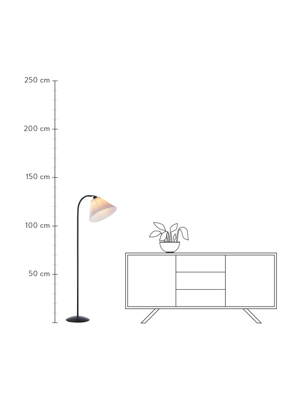 Kleine vloerlamp Medina met plissé lampenkap, Lampenkap: kunststof, Lampvoet: gecoat metaal, Wit, Zwart, Ø 32 x H 132 cm