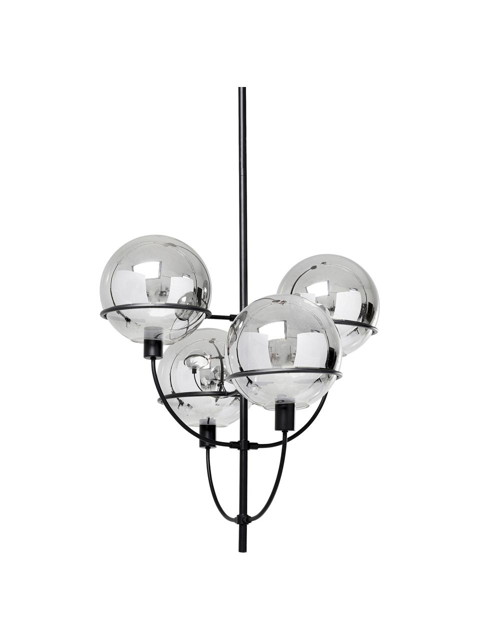 Grote hanglamp Lantern, Baldakijn: gepoedercoat metaal, Chroomkleurig, zwart, Ø 68 x H 120 cm
