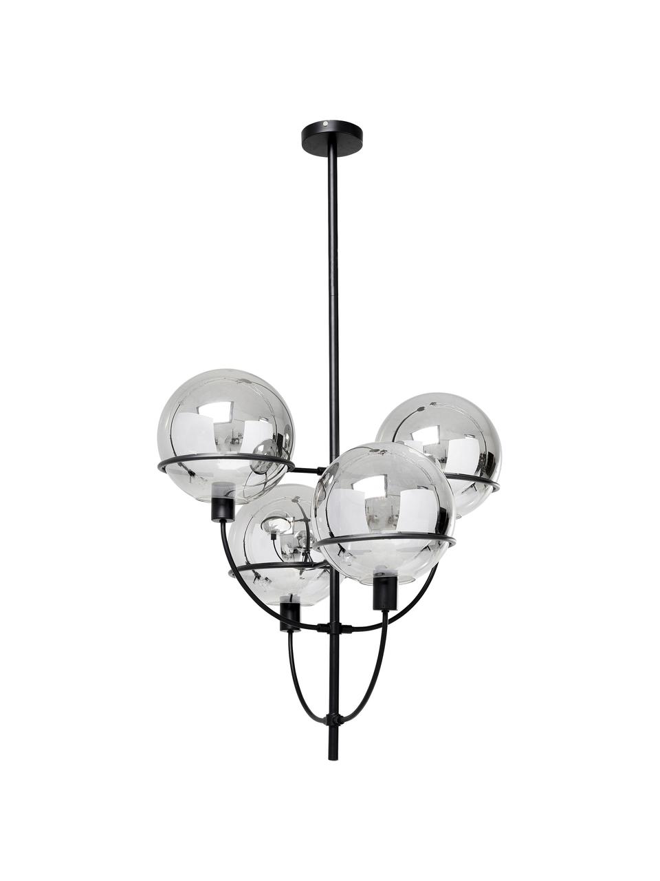 Lámpara de techo grande Lantern, Estructura: metal con pintura en polv, Cromo espejado, negro, Ø 68 cm