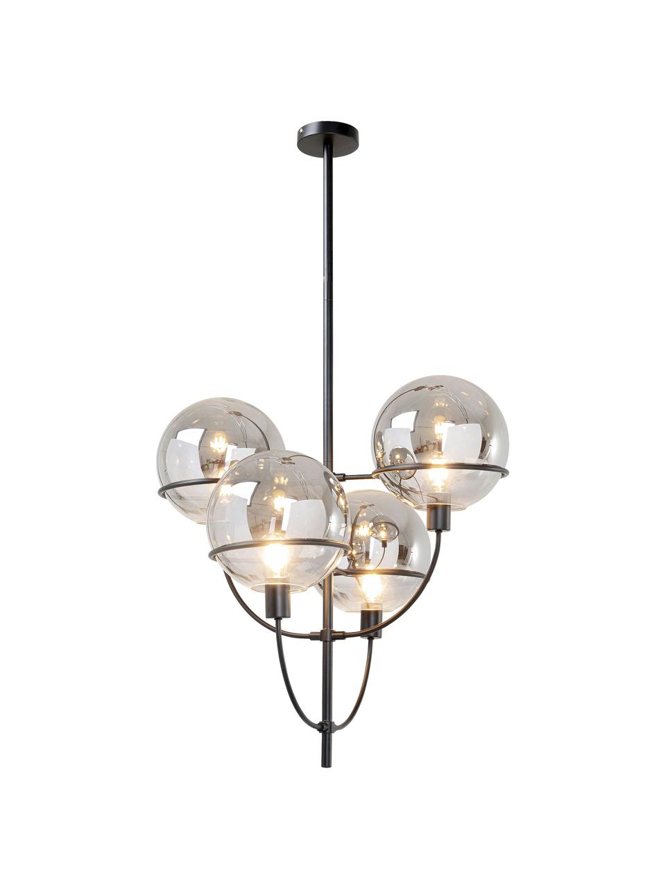 Grote hanglamp Lantern, Baldakijn: gepoedercoat metaal, Chroomkleurig, zwart, Ø 68 x H 120 cm