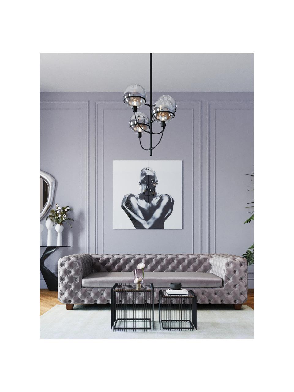Lámpara de techo grande Lantern, Estructura: metal con pintura en polv, Cromo espejado, negro, Ø 68 cm