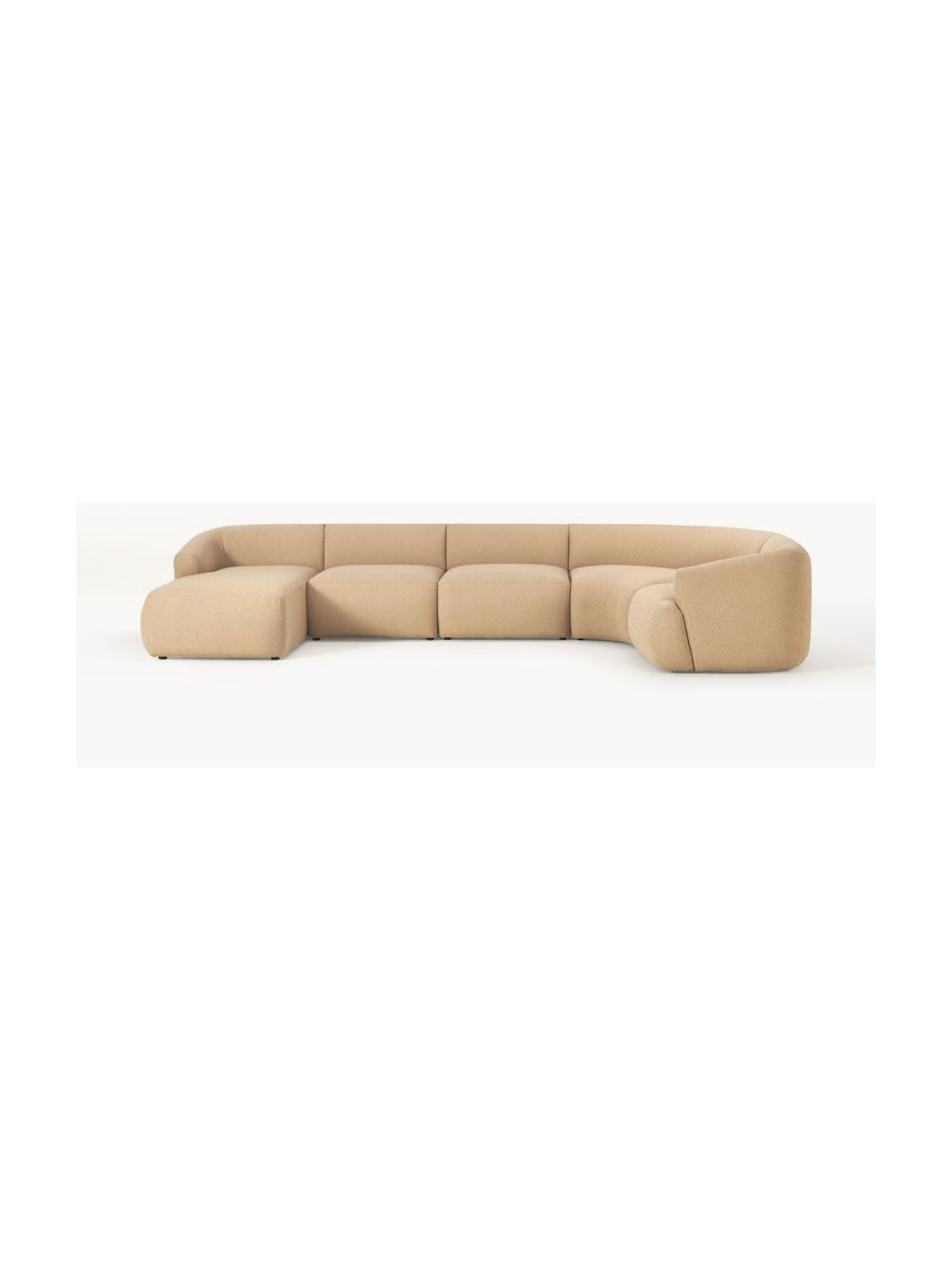 Sofa modułowa Bouclé Sofia, Tapicerka: Bouclé (100% poliester) D, Stelaż: drewno świerkowe, płyta w, Nogi: tworzywo sztuczne Ten pro, Beżowy Bouclé, S 404 x G 231 cm, lewostronna