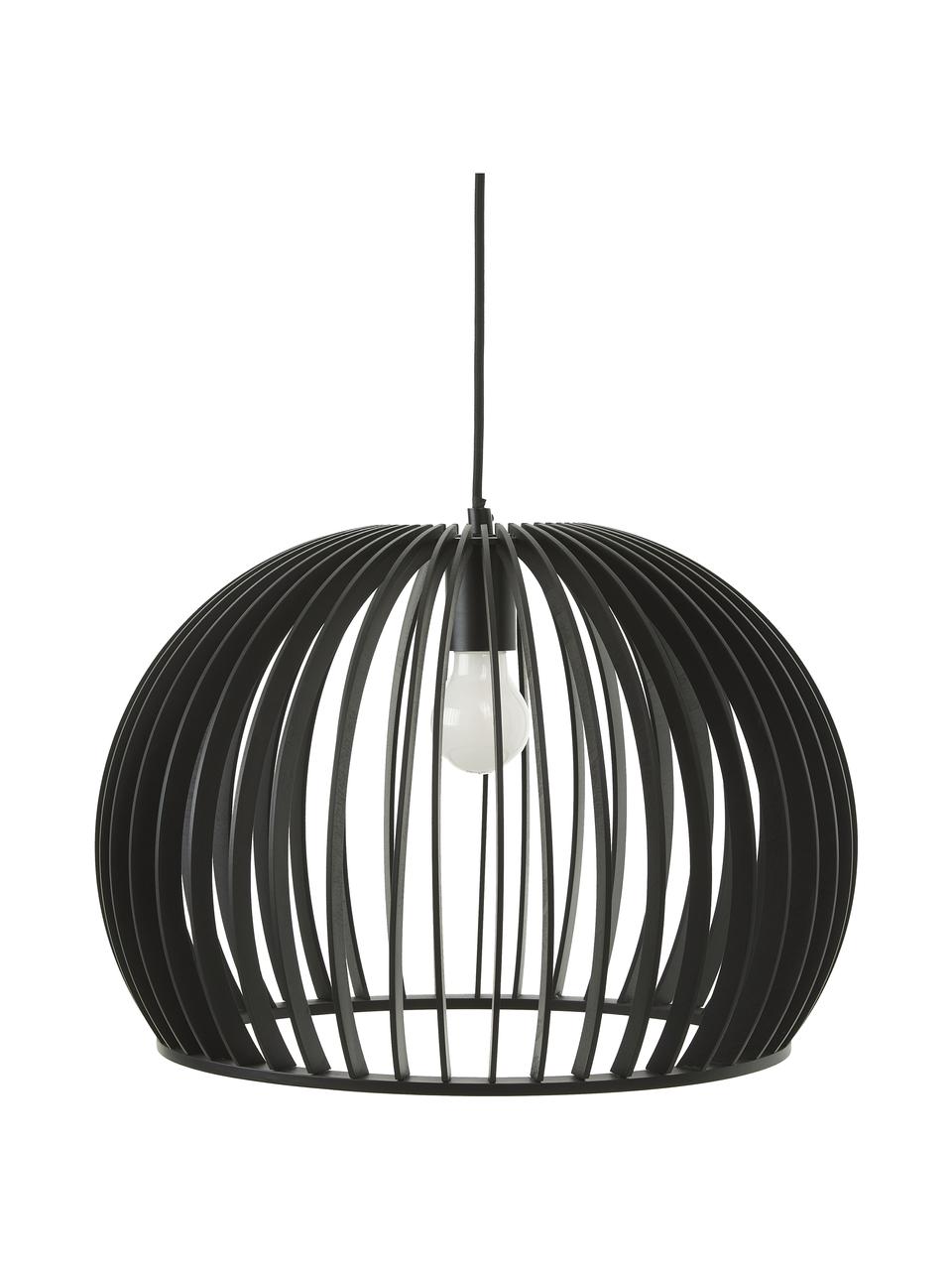 Lampada a sospensione in legno Avril, Paralume: legno verniciato, Baldacchino: metallo verniciato a polv, Nero, Ø 45 x Alt. 31 cm