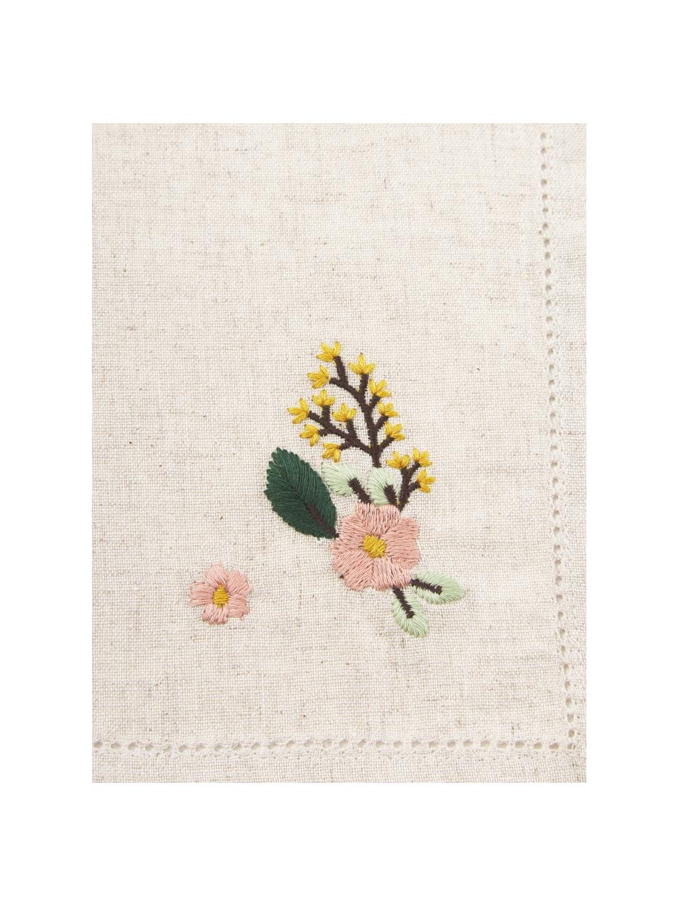 Servilletas de tela mezcla de lino Argo, 4 uds., 75% algodón, 25% lino, Beige con motivo floral, An 40 x L 40