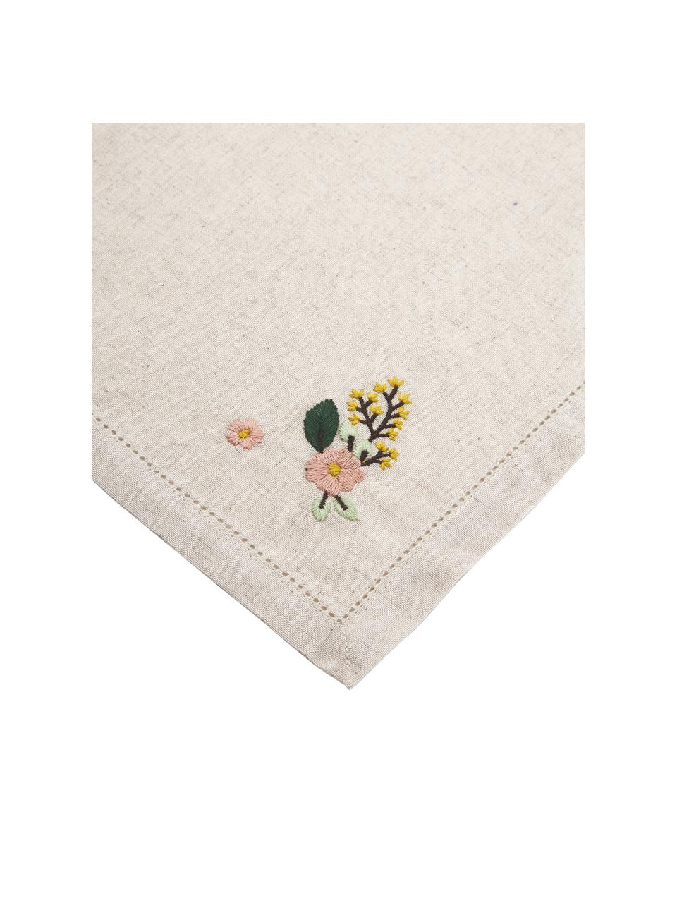 Servilletas de tela mezcla de lino Argo, 4 uds., 75% algodón, 25% lino, Beige con motivo floral, An 40 x L 40