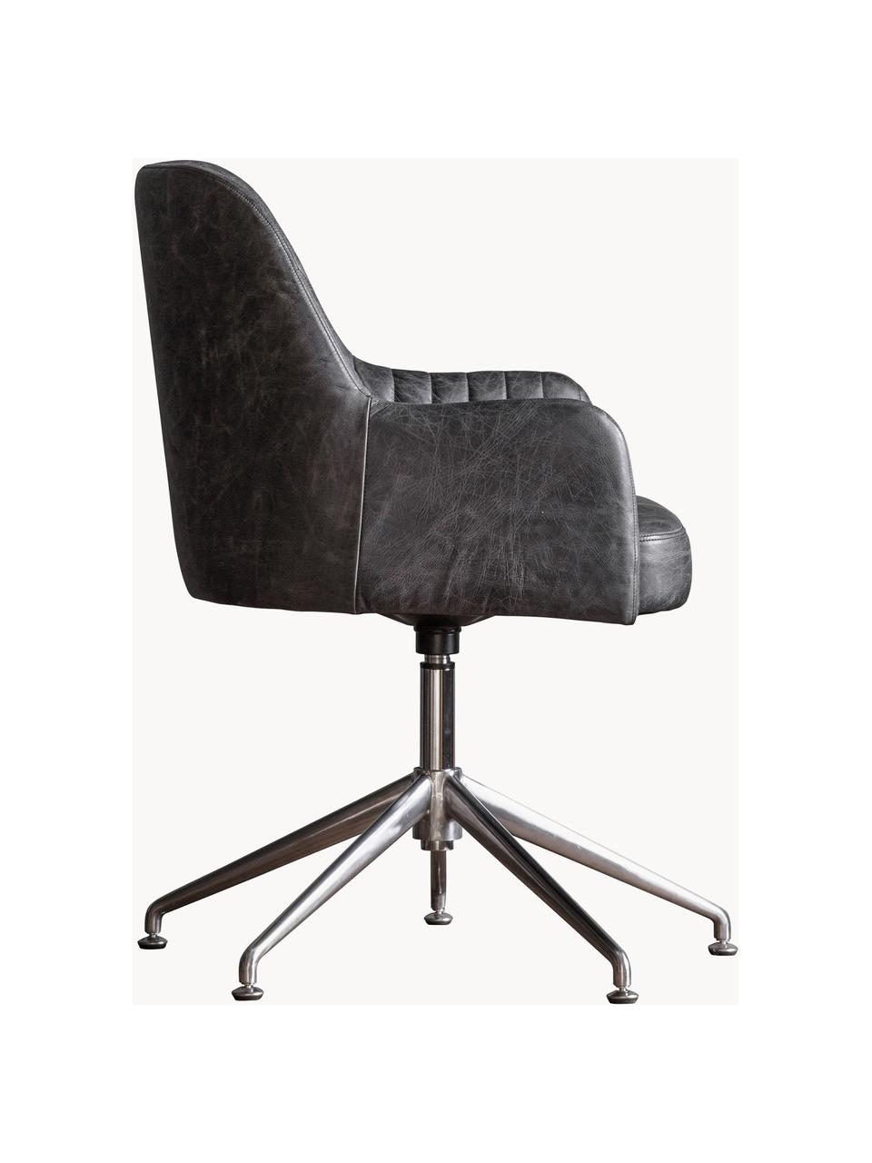 Curie draaibare lederen fauteuil, Bekleding: 100% leer, Frame: gecoat aluminium, Leer antraciet, zilverkleurig, B 64 x D 62 cm
