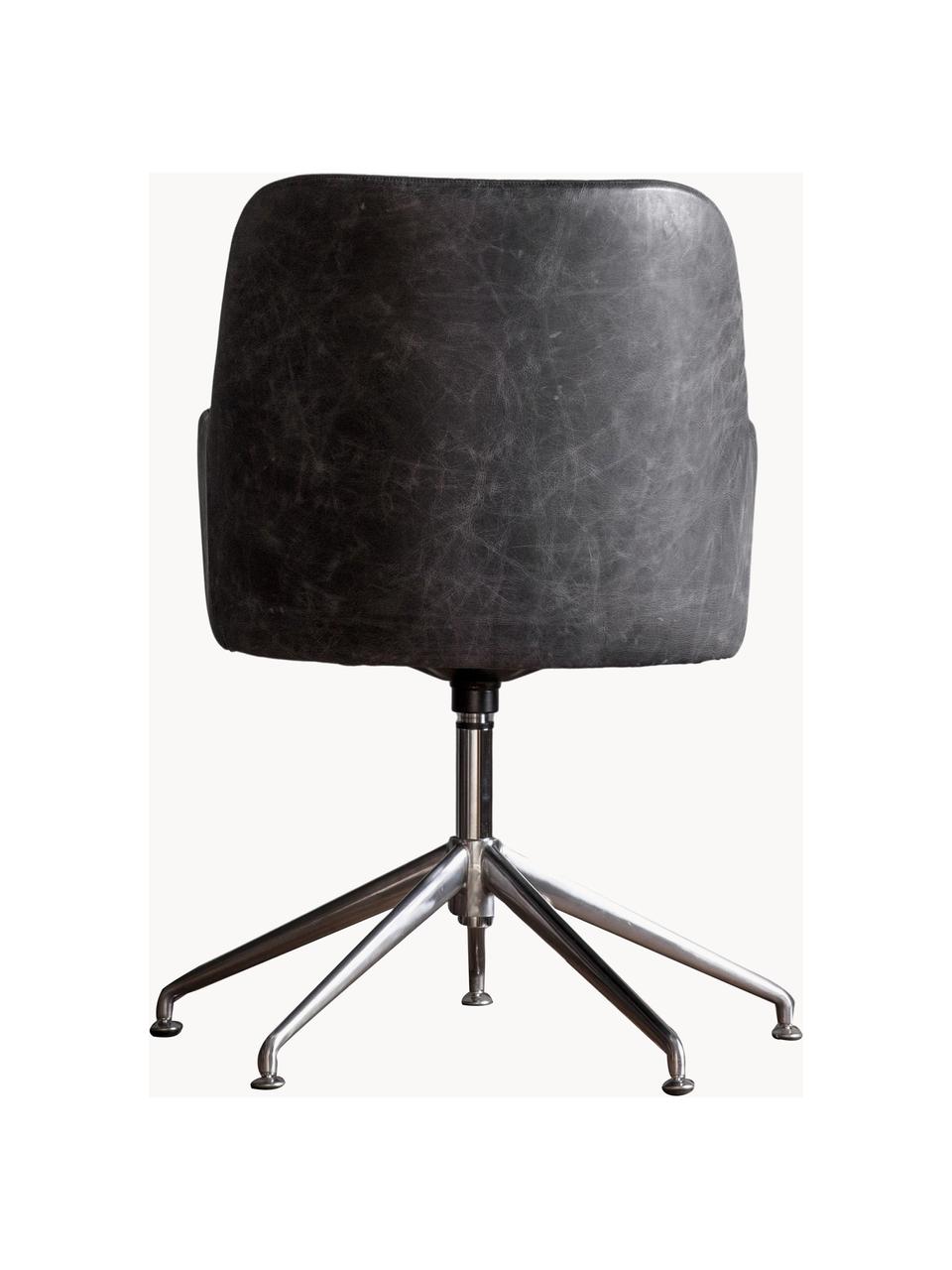 Poltroncina girevole in pelle Curie, Rivestimento: 100% pelle, Struttura: alluminio rivestito, Pelle antracite, argentato, Larg. 64 x Prof. 62 cm