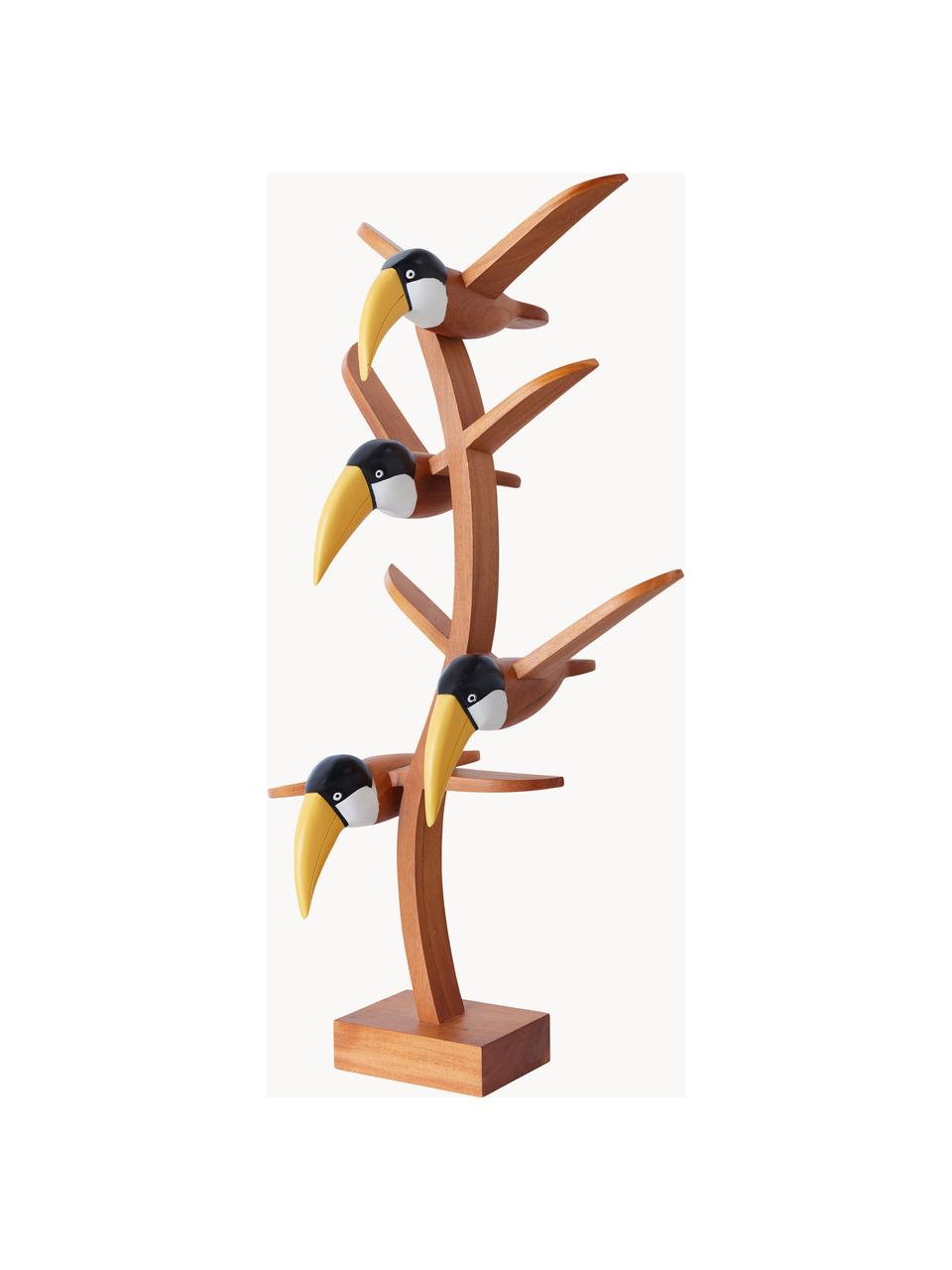 Ručne vyrobená dekorácia Toucan, Mahagónové drevo, Mahagónové drevo, horčicová, čierna, biela, Š 63 x V 111 cm