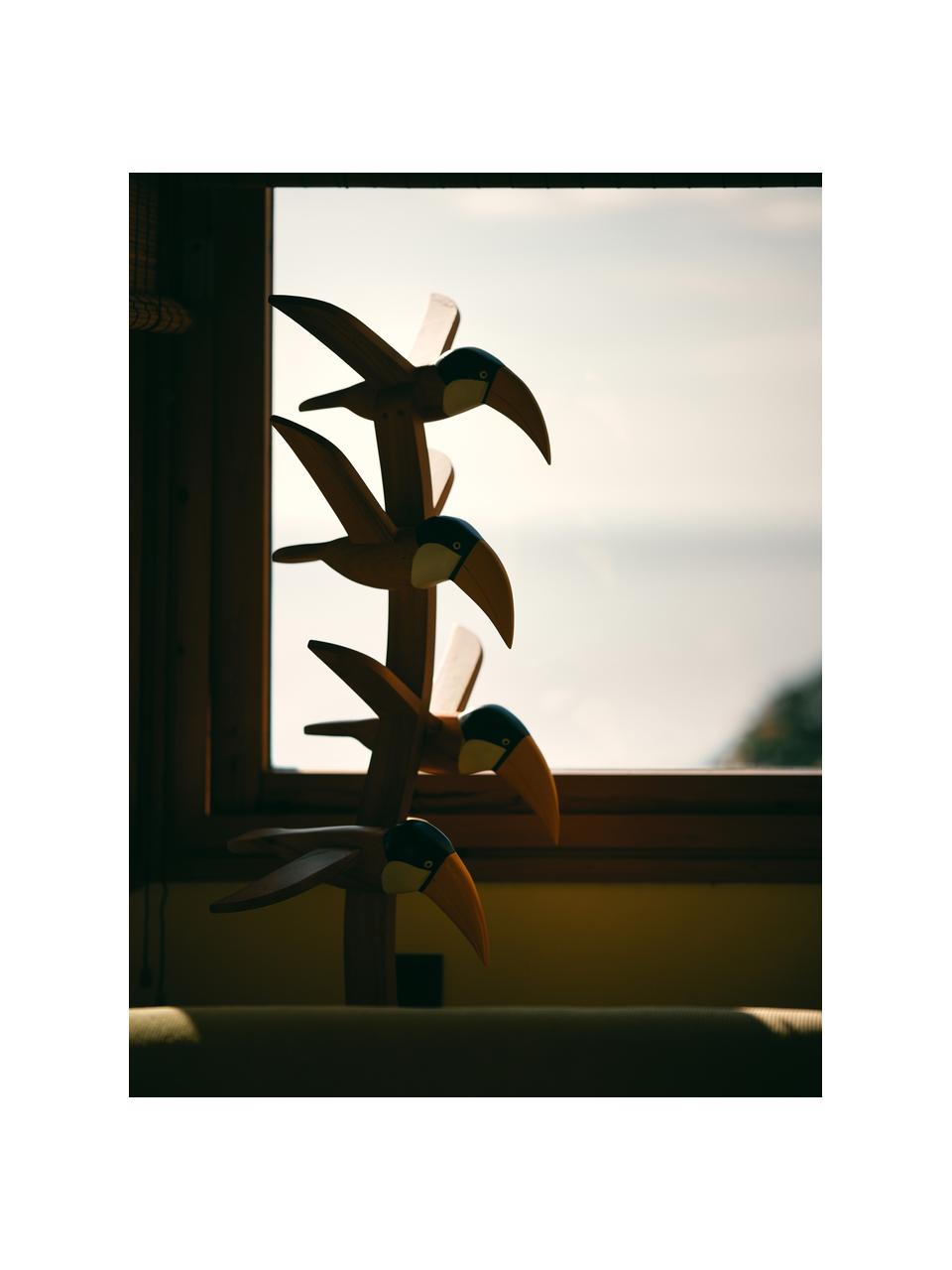 Ručne vyrobená dekorácia Toucan, Mahagónové drevo, Mahagónové drevo, horčicová, čierna, biela, Š 63 x V 111 cm