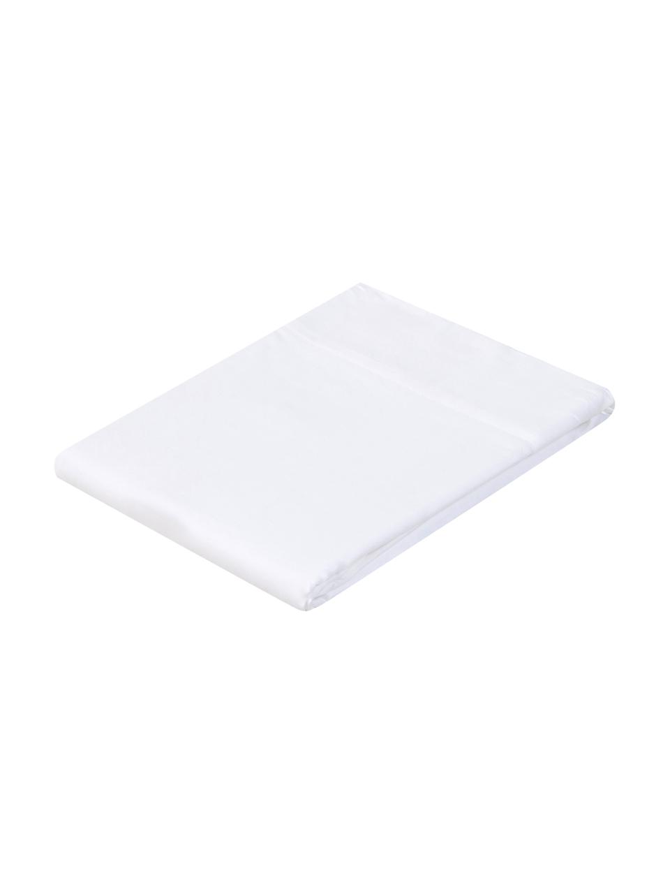 Drap plat en satin de coton blanc Comfort, Blanc, larg. 240 x long. 300 cm