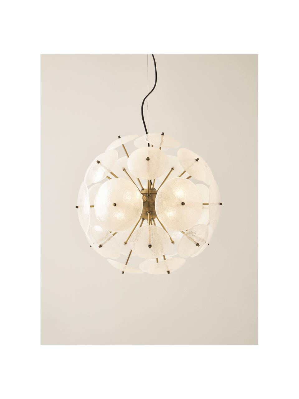 Lampada a sospensione in vetro Mireille, Paralume: vetro, Struttura: metallo, Semirasparente, dorato, Ø 55 x Alt. 55 cm