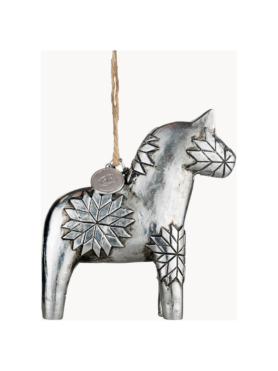 Handgemaakte kerstboomhanger Serafina Horse H 9 cm, 2 stuks, Ophanglus: jute, Zilverkleurig, B 8 x H 9 cm