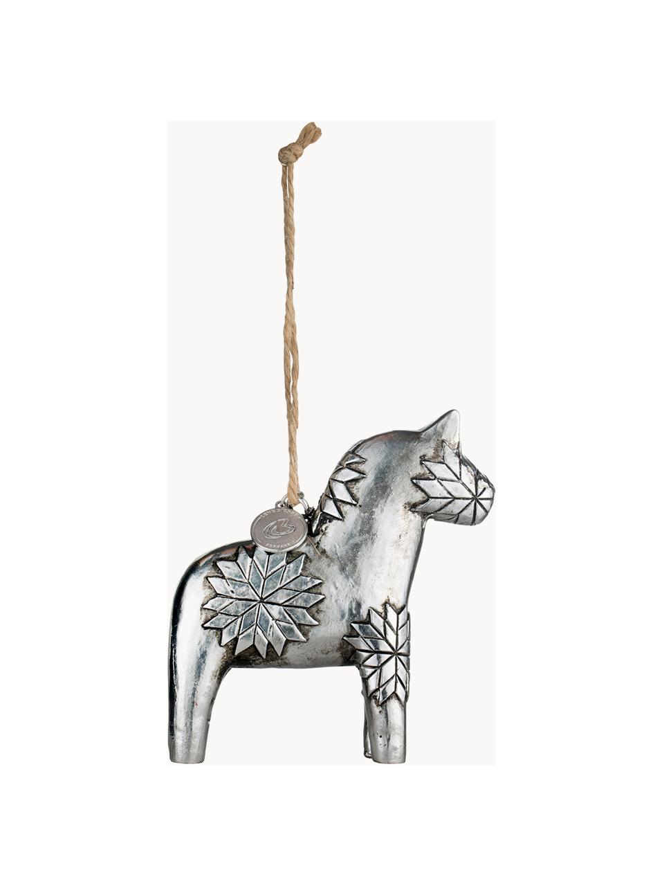 Handgemaakte kerstboomhanger Serafina Horse H 9 cm, 2 stuks, Ophanglus: jute, Zilverkleurig, B 8 x H 9 cm