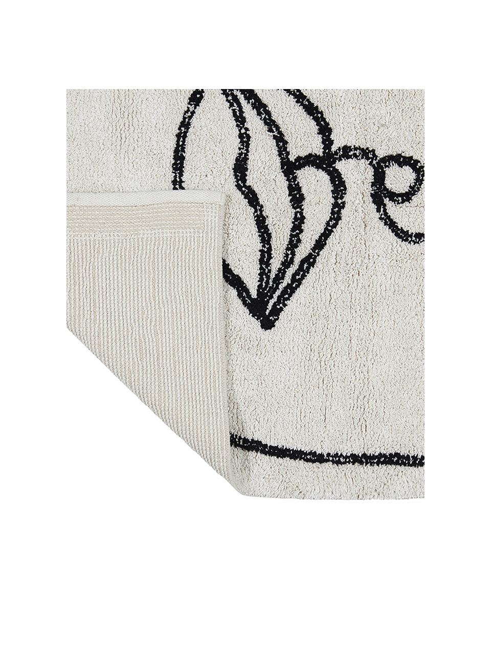 Alfombra artesanal de algodón Visage, 100% algodón ecológico, Blanco crudo, negro, An 90 x L 120 cm (Tamaño XS)