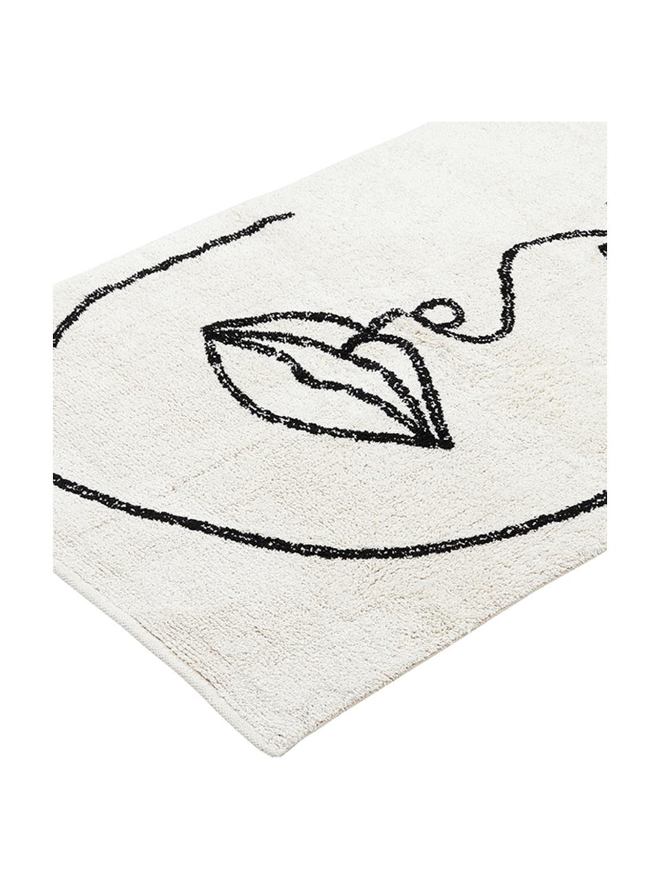 Ręcznie tkany dywan z bawełny Visage, 100% bawełna organiczna, Złamana biel, czarny, S 90 x D 120 cm (Rozmiar XS)