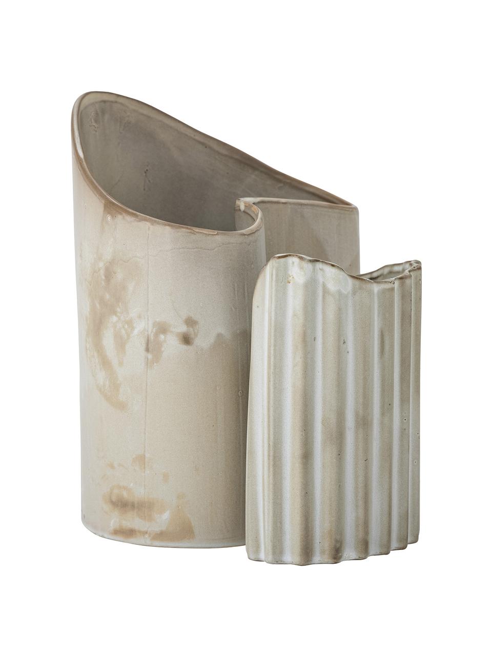 Lot de vases faits main Henaj, 2 pièces, Grès cérame, Beige, Lot de différentes tailles