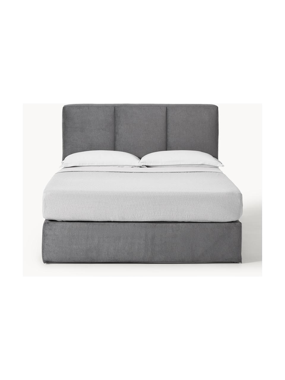 Letto boxspring Oberon, Superficie: nucleo a 5 zone di molle , Piedini: plastica Questo prodotto , Tessuto antracite, Larg. 180 x Lung. 200 cm, grado di durezza 3