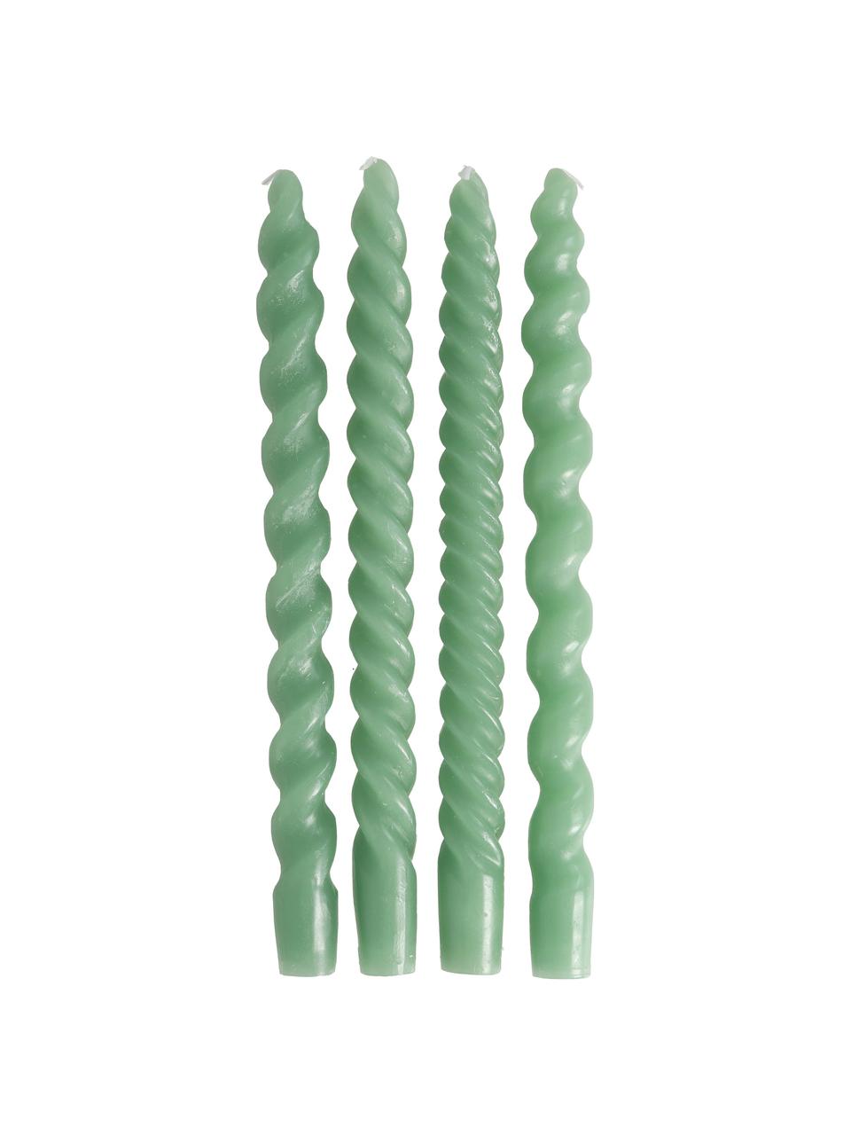 Stolní svíčky Spiral, 4 ks, Vosk, Zelená, Ø 2,5 x V 31 cm