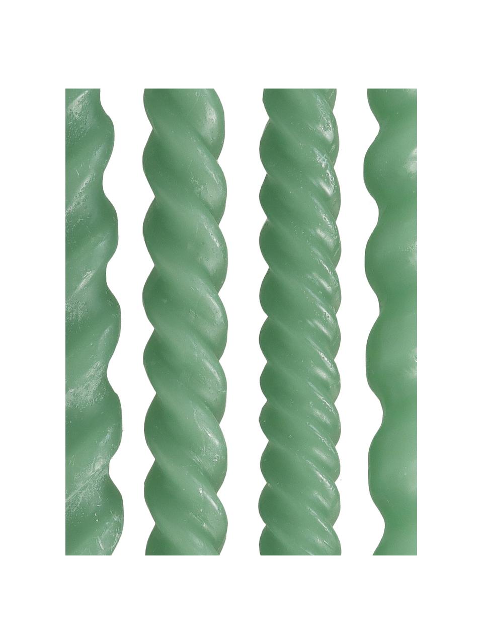 Velas candelabro Spiral, 4 uds., Cera, Verde, Ø 2,5 x Al 31 cm