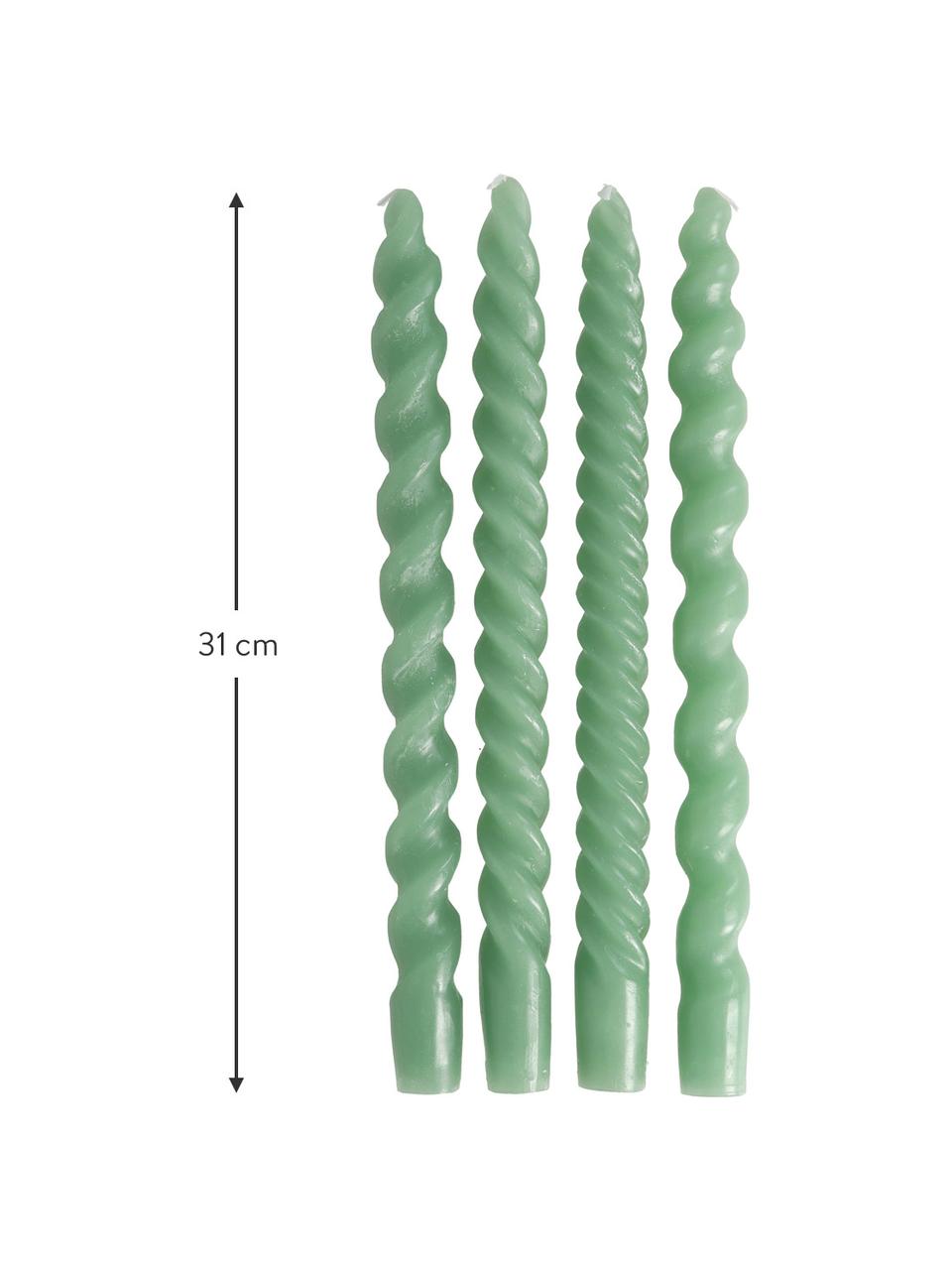 Velas candelabro Spiral, 4 uds., Cera, Verde, Ø 2,5 x Al 31 cm