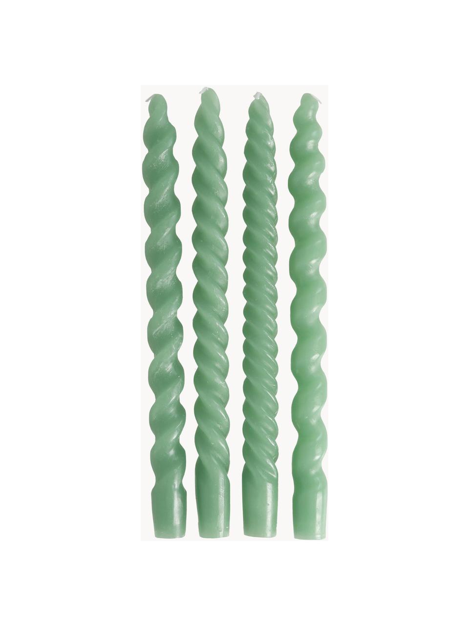 Set 4 candele bastoncino Spiral, Cera, Verde, Alt. 31 cm